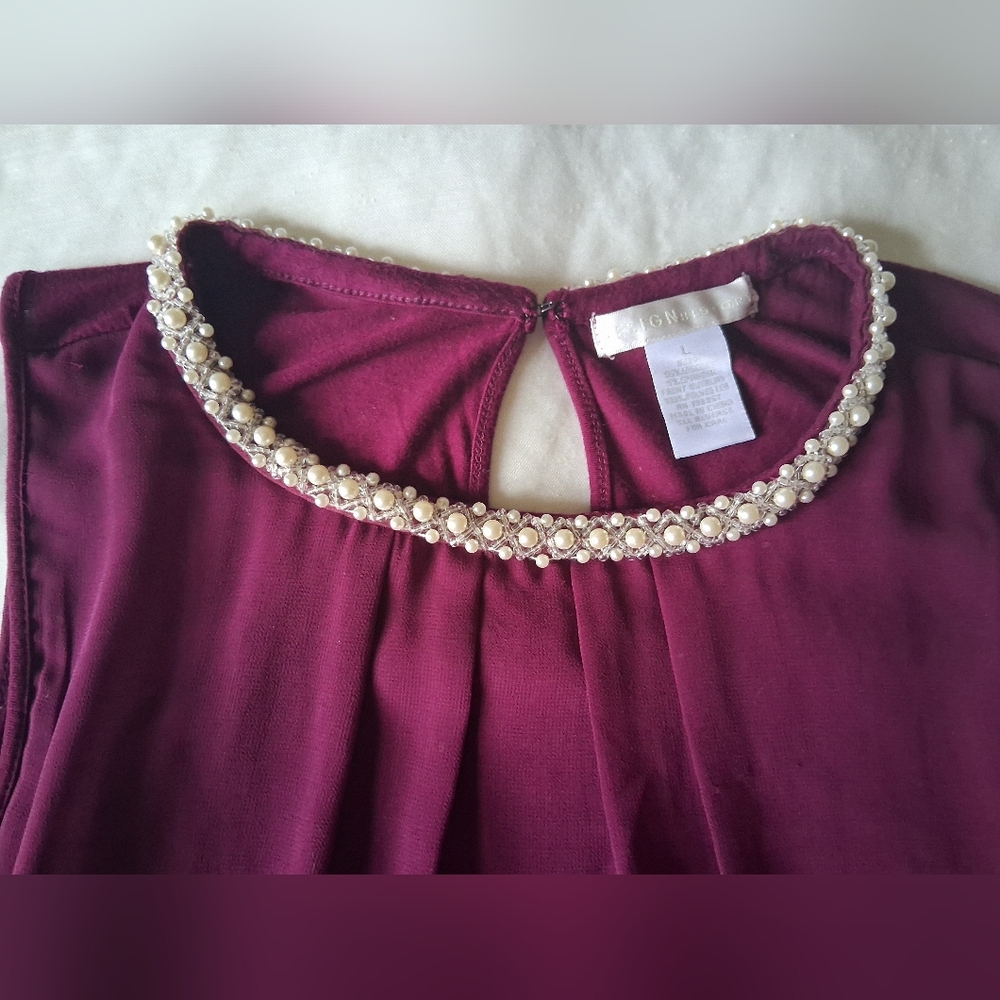 Design History Jewel-Trim Sleeveless Top in Wine - Picture 6 of 8